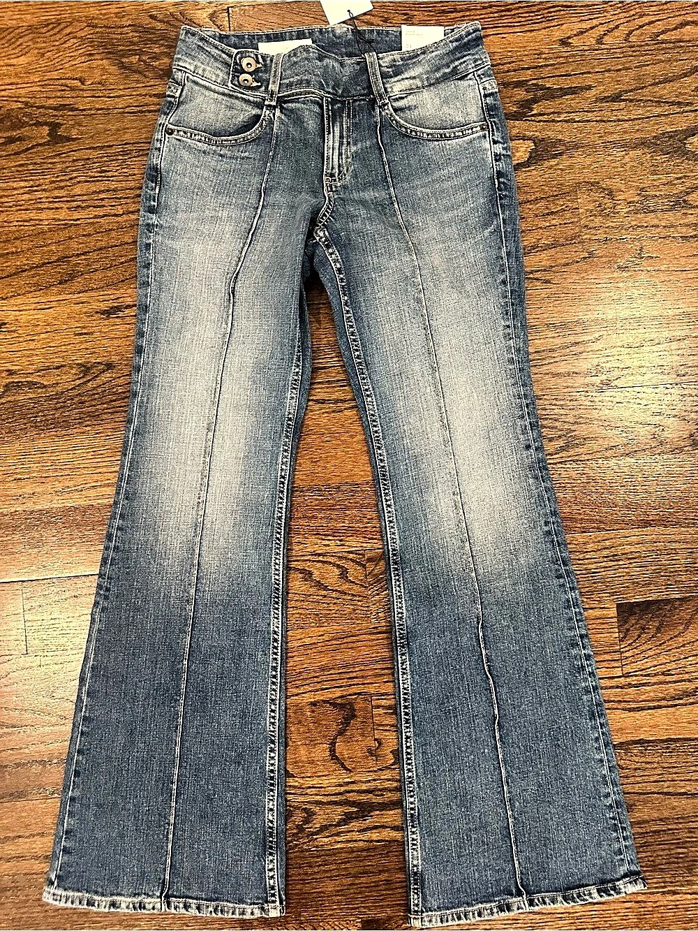 Zara TRF Loose Folded Low-Rise Jeans with Double Waistband Bootcut Jeans Blue